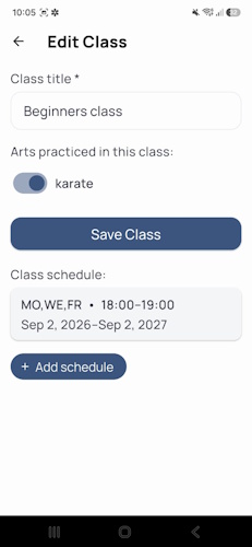 Class details in the DojoExpert app