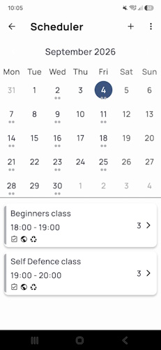 Class scheduler in the DojoExpert app