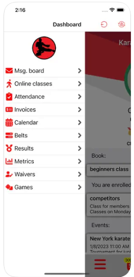 Martial art student login app