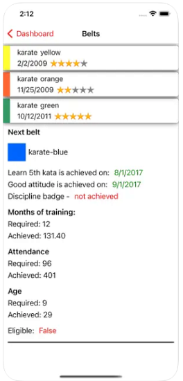Martial art student login app