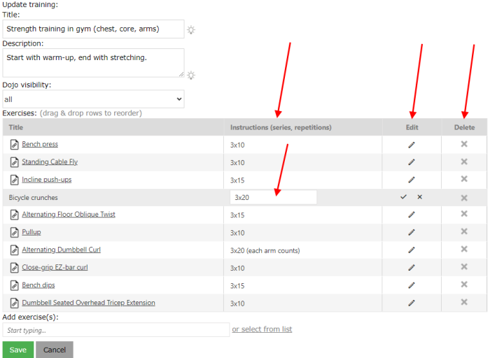 edit exercises instructions